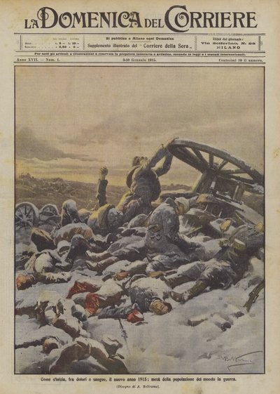 Som sinitia, mellan smärta och blod, det nya året 1915, hälften av världens befolkning i krig av Achille Beltrame