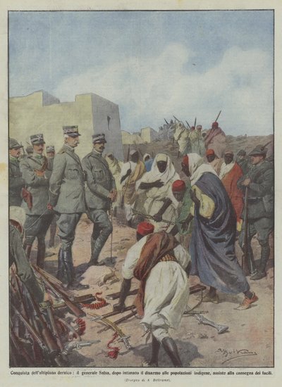 Erövring av Dernico-platån, General Salsa, efter att ha beordrat nedrustning till befolkningen? av Achille Beltrame
