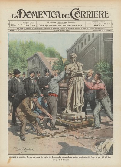 Leverans till minister Rava och avresa från Anzio till Rom av den underbara statyn som köpts av? av Achille Beltrame