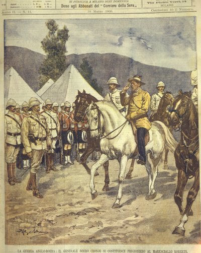 Omslagsillustration av general Cronje som kapitulerar till marskalk Roberts under anglo-zulu- och anglo-boerkrigen 1850-1902 av Achille Beltrame