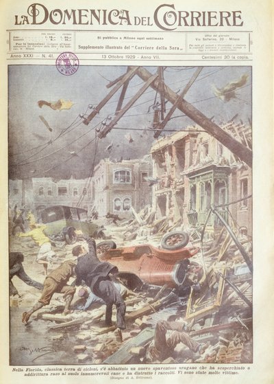 Omslagsillustration av orkanen i Florida, USA av Achille Beltrame