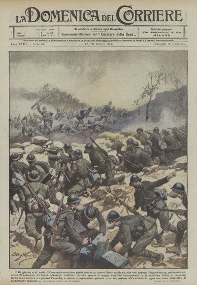 Dag och natt kastar det österrikiska kommandot mot den nya italienska linjen, vad var det bara? av Achille Beltrame