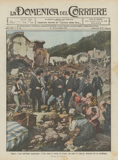Smärta och sorg i södra Italien, besöker kungen ruinerna av Cetara, i Salernobukten? av Achille Beltrame