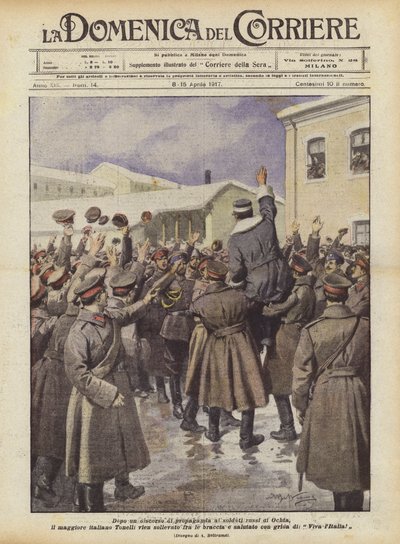 Efter ett propagandatal till de ryska soldaterna i Ochta, kommer den italienske majoren Tonelli? av Achille Beltrame