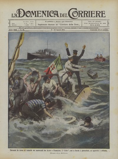 Under motorbåtstävlingen mellan Anzio och Fiumicino, Aeolus, med ombord? av Achille Beltrame