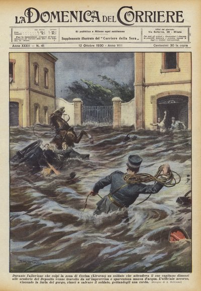 Under översvämningen som drabbade Cecina-området (Livorno), väntade en soldat på sin kapten? av Achille Beltrame