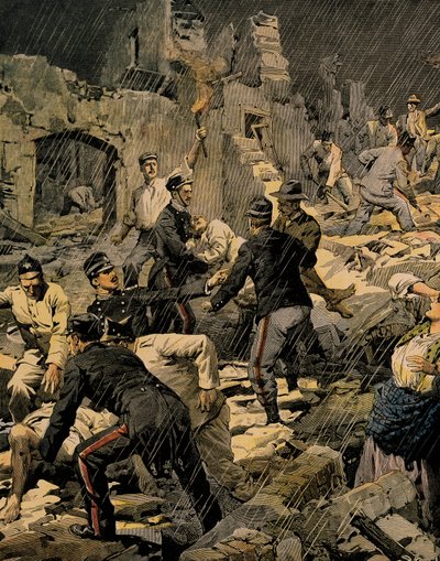 Jordbävning i Kalabrien, av Achille Beltrame (1871-1945), från La Domenica del Corriere av Achille Beltrame