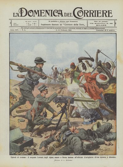 Episoder av hjältemod, sergeant Lorenzi, från Alpini, dör i Derna tillsammans med officeren? av Achille Beltrame
