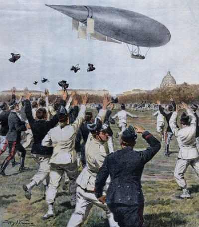 Flygning av luftskepp lotsad av Crocco och Ricaldoni i Rom, 31 oktober av Achille Beltrame