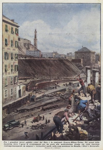 Bland de storslagna offentliga arbeten som beställts av Duce är lastbilen Genua-Milano-Turin av Achille Beltrame