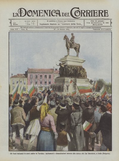Balkanstaterna i vapen mot Turkiet, hets och demonstrationer kring statyn? av Achille Beltrame