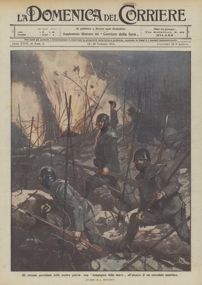 Vårt krigs dagliga heroism, ett sällskap av döden vid attacken av ett österrikiskt staket av Achille Beltrame