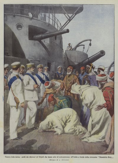 Italiensk-turkiska kriget, araber från omkring Tripoli gör en handling av underkastelse till Italien? av Achille Beltrame