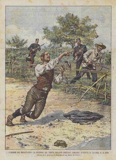 Brigandadrama, dödandet av den fruktade briganden Domenico Lombardo i Kalabrien den 14 Corr. av Achille Beltrame