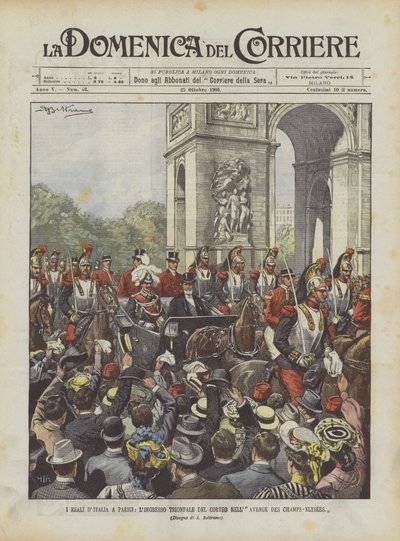 De kungliga i Paris, den triumfande ingången till processionen på Avenue Des Champs-Elysees av Achille Beltrame