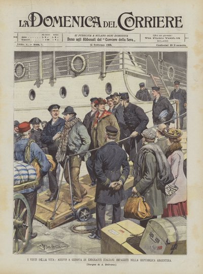 Livets förlorare, ankomst till Genua av italienska emigranter galna i den argentinska republiken av Achille Beltrame