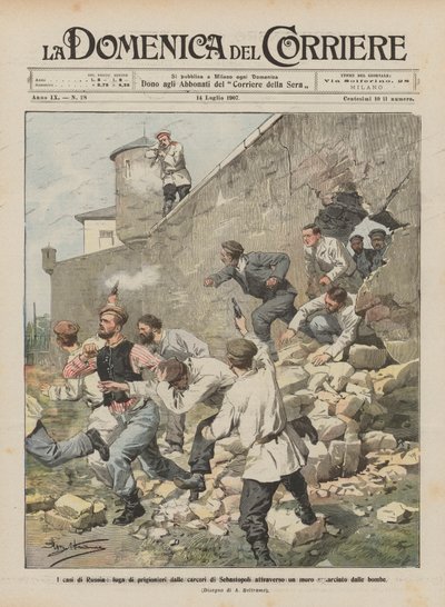 Fallen med Ryssland, rymning av fångar från Sevastopol-fängelserna genom en mur som slits upp av bomber av Achille Beltrame