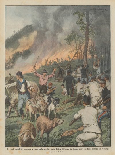 De stora bergsbränderna på grund av torka, vidsträckta skogsområden brinner ovanför? av Achille Beltrame