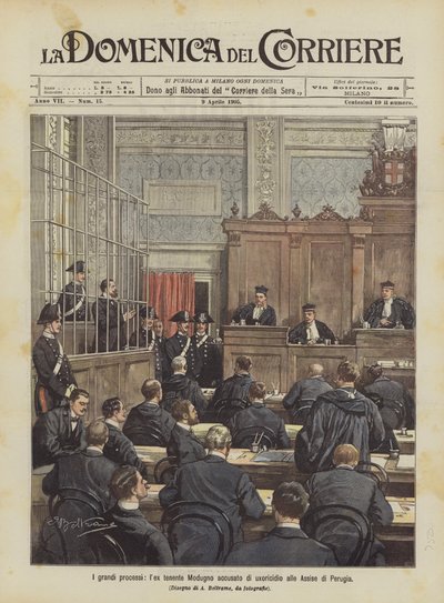 De stora rättegångarna, lex löjtnant Modugno anklagad för mord vid Assizes of Perugia av Achille Beltrame