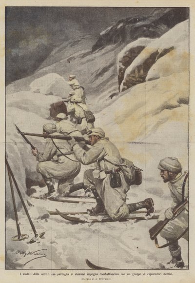 The Snow Soldiers, en skidåkarpatrull inleder strid med en grupp fiendescouter av Achille Beltrame