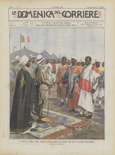 Greven av Turin i den eritreanska kolonin får hyllningar av Asmaras hövdingar och notabiliteter av Achille Beltrame