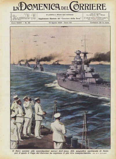 Il Duce deltar i flottans övningar av XII år, en magnifik styrka för? av Achille Beltrame
