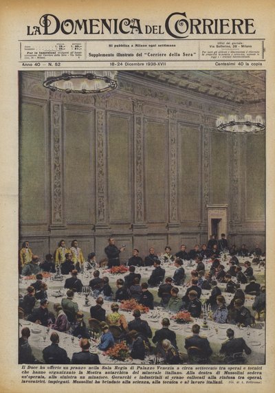 Erbjöd Duce en lunch i Sala Regia i Palazzo Venezia till cirka sjuhundra arbetare? av Achille Beltrame
