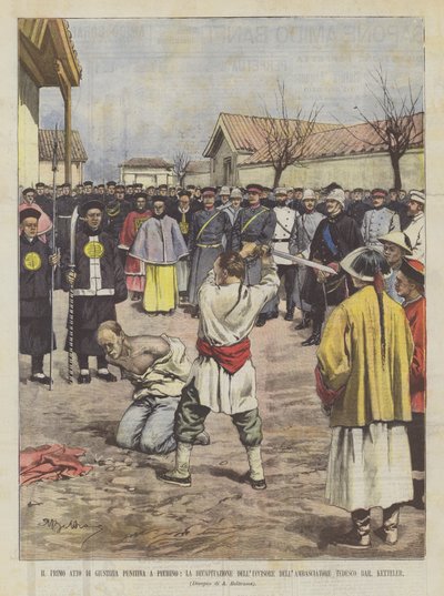 Den första straffrättslagen i Peking, ambassadörens halshuggning av mördaren? av Achille Beltrame