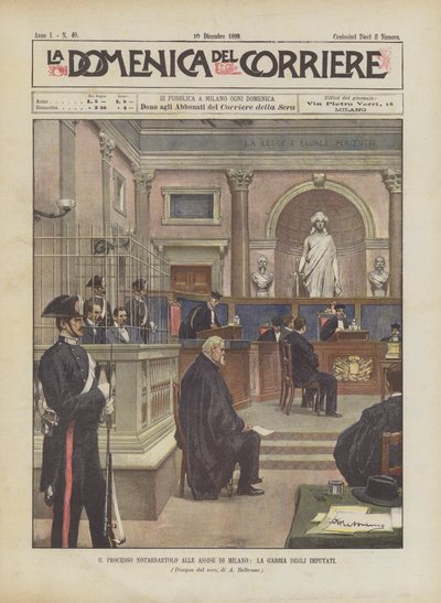 Rättegången mot Notarbartolo vid Assizes i Milano, de tilltalades bur av Achille Beltrame