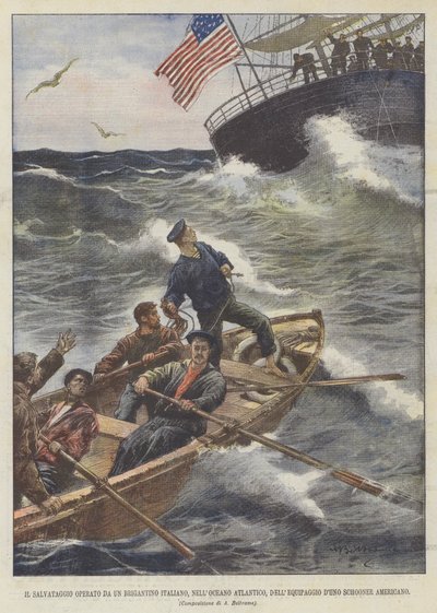 Räddningen av en italiensk brigantine, i Atlanten, av den amerikanska Schooner-besättningen av Achille Beltrame