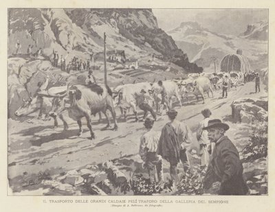 Transport av Simplontunnelns stora tunnelpannor av Achille Beltrame