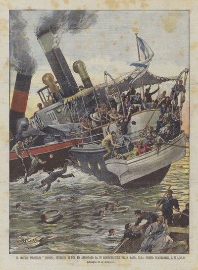 Den gamla ångskeppet Primus bruten i två och sänkt av en bogserbåt i Nedre Elbe? av Achille Beltrame
