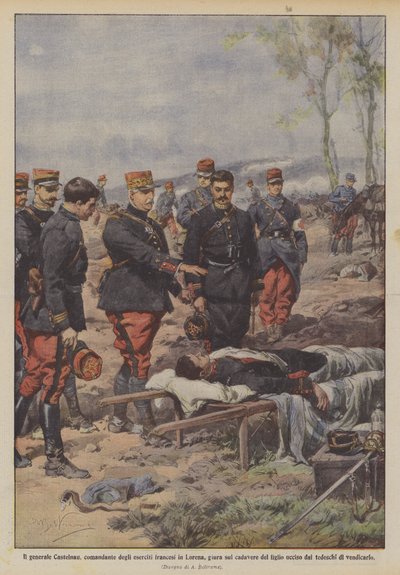 General Castelnau, befälhavare för de franska arméerna i Lorraine, svär på sin sons lik? av Achille Beltrame