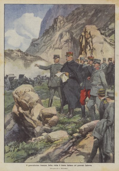 Den franske generalissimo Joffre besöker den italienska fronten med general Cadorna av Achille Beltrame