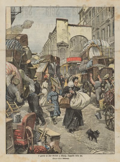 Dagen för San Michele i Milano, gatornas utseende av Achille Beltrame
