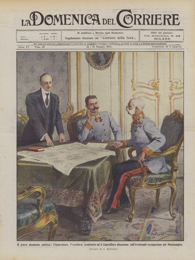 Det allvarliga politiska ögonblicket, argumenterar kejsaren, den ärftliga ärkehertigen och kanslern? av Achille Beltrame