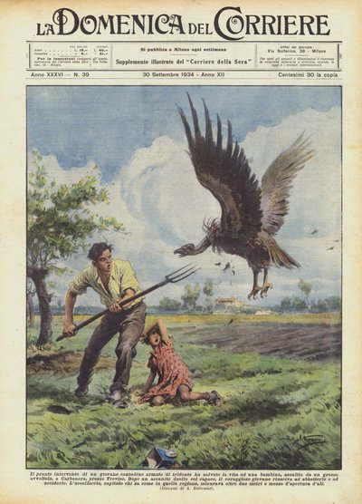 Räddade det omedelbara ingripandet av en ung bonde beväpnad med en treudd livet på en liten flicka? av Achille Beltrame