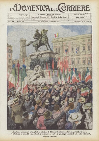 Tusentals och åter tusentals milanes högtidliga ed på Piazza del Duomo, den 20 september av Achille Beltrame