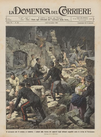 Jordbävningen den 23 oktober i Kalabrien, soldaterna letar efter invånarnas lik? av Achille Beltrame