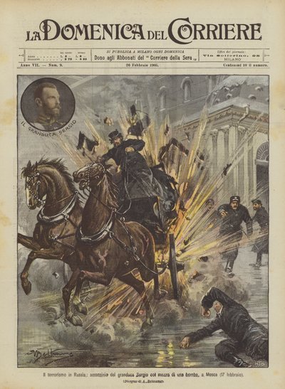 Terrorism i Ryssland, mord på storhertig Sergius med en bomb, i Moskva (17 februari) av Achille Beltrame