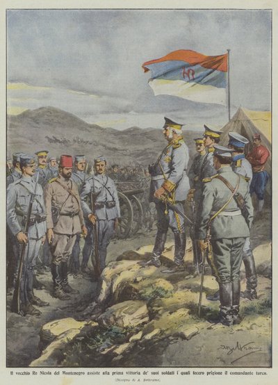 Den gamle kungen Nicholas av Montenegro bevittnar sina soldaters första seger, vilket de gjorde? av Achille Beltrame