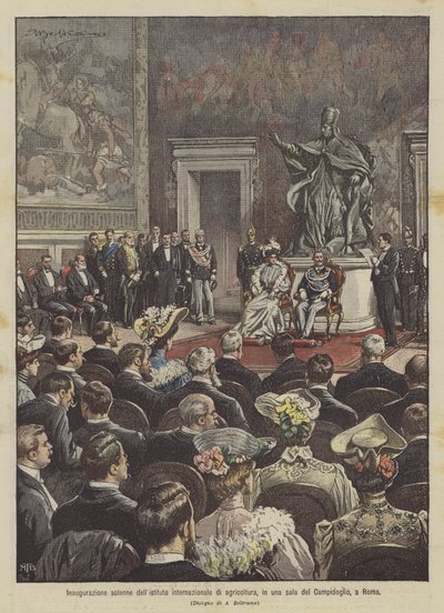 Högtidlig invigning av det internationella institutet för jordbruk, i ett rum i Campidoglio, i Rom av Achille Beltrame