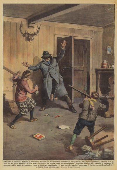 Jag är djävulen! Ge mig pengarna! intimisera en marodör i förklädnad till sina barn? av Achille Beltrame