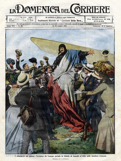 Jacques de Lesseps (1883-1927) vid sin ankomst till Kanada 1910. Illustration av Achille Beltrame för "Domenica del Corriere" den 24 juli av Achille Beltrame