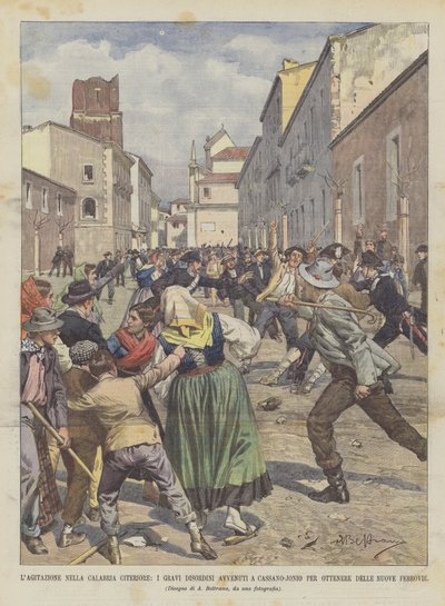 Agitation i Kalabrien hittills, de allvarliga störningarna inträffade i Cassano-Jonio för att få nya järnvägar av Achille Beltrame
