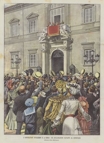 Kejsar William II i Rom, acklamationerna framför Quirinal av Achille Beltrame