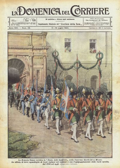 Cuneo Brigade firar flaggfestivalen i Garibaldi-kasernen i Milano av Achille Beltrame