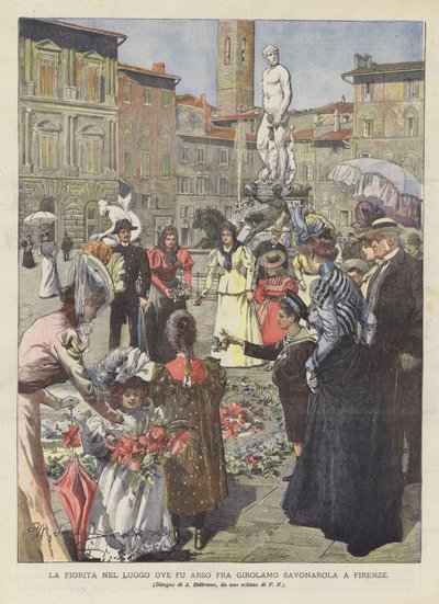 La Fiorita på platsen där Fra Girolamo Savonarola brändes i Florens av Achille Beltrame