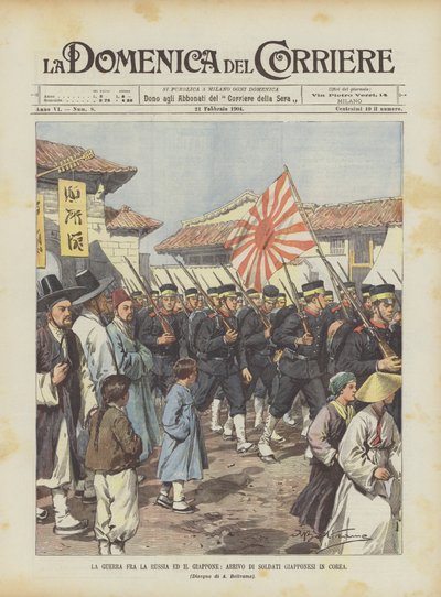 Kriget mellan Ryssland och Japan, japanska soldaters ankomst till Korea av Achille Beltrame