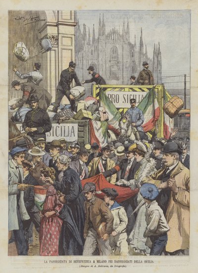 Välgörenhetspromenaden i Milano för skadade människor på Sicilien av Achille Beltrame